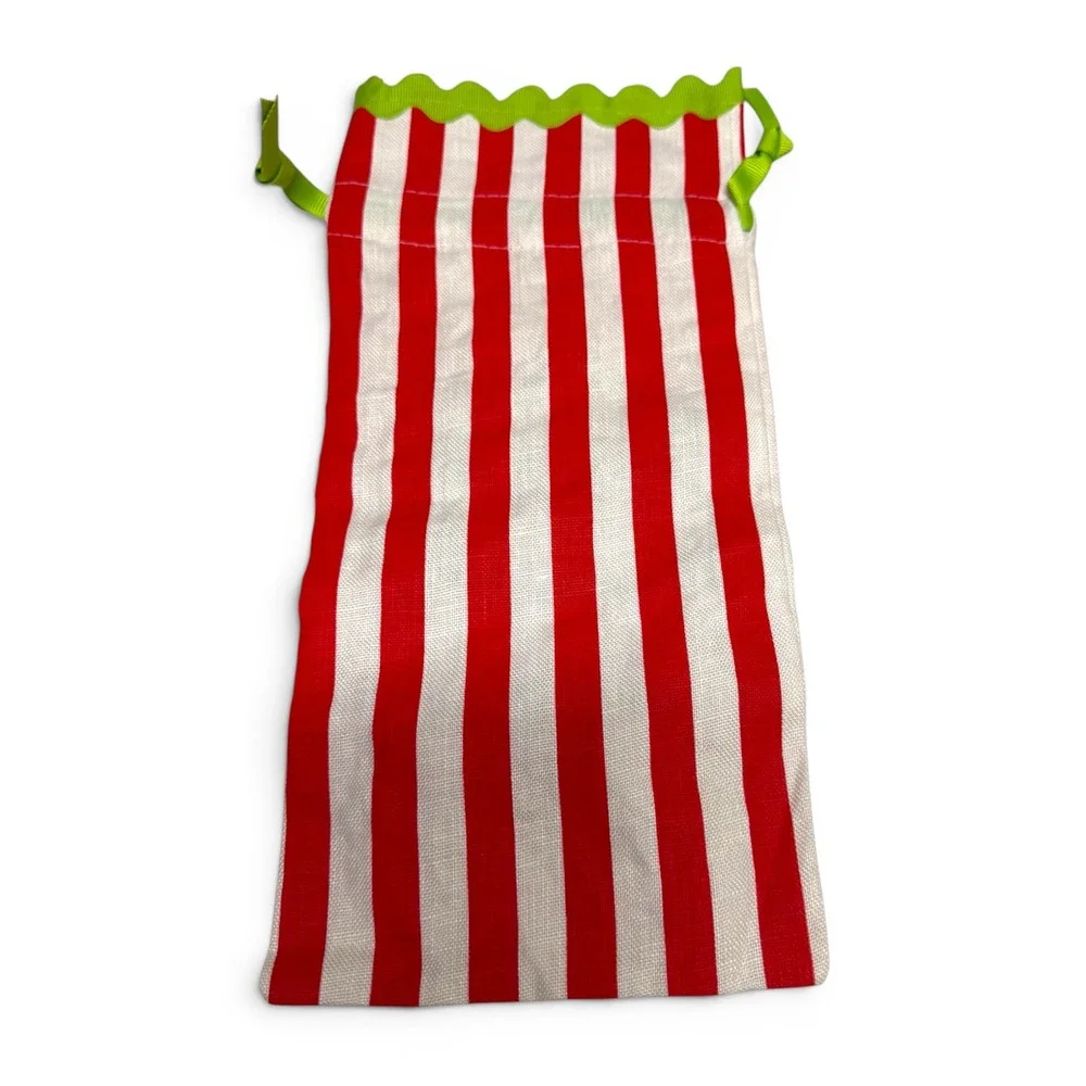 Mud Pie Christmas Tree Linen Wine Bottle Gift‎ Bag Red White Striped Holiday NEW